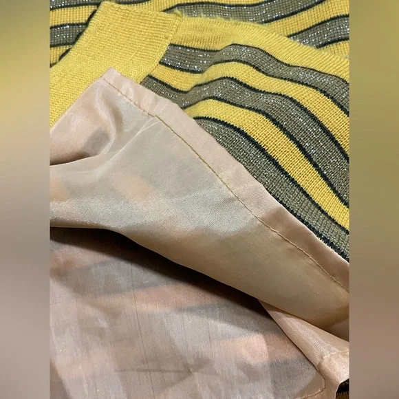 SOLD
Vintage Mustard Striped Wool Cardigan Sweater | Floral Embroidered Pockets - Picture 6 of 7